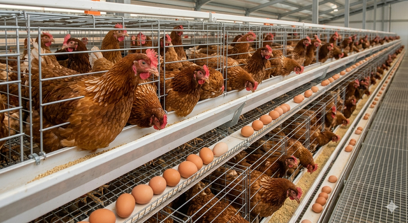 Layer farm with egg collection